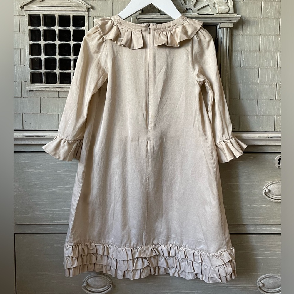 Marie Chantal Cream Silky Dress with Ruffles - Size 6 - Picture 2 of 16